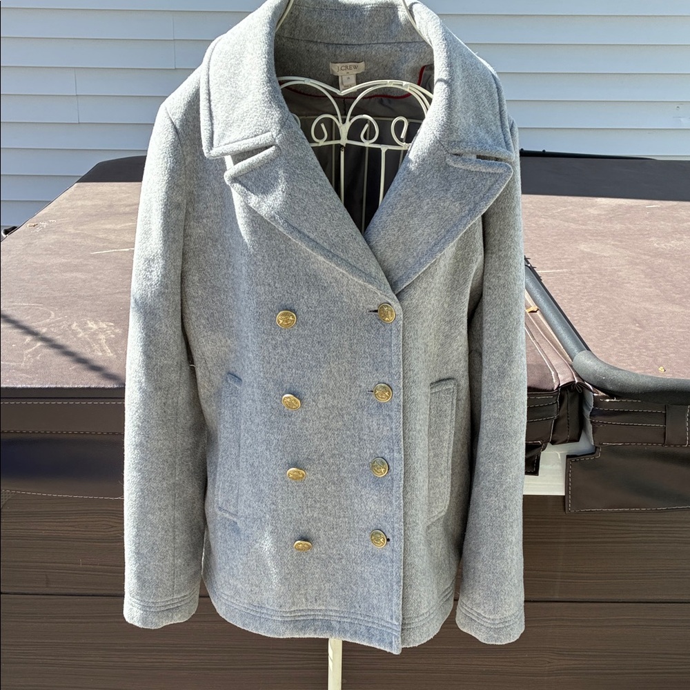 J. Crew Gray Pea Coat with Gold Buttons